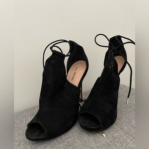 Peep Toe Heels with Gold Hardware